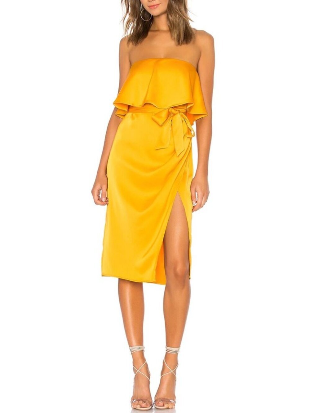 Lovers and Friends Satin Strapless Violet Midi Dress Marigold Size Medium
